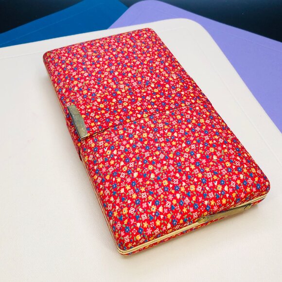 Vintage 70s Red Floral Chintz Jewelry Organizer Travel Case: Mirror Orange Liner - Picture 2 of 14